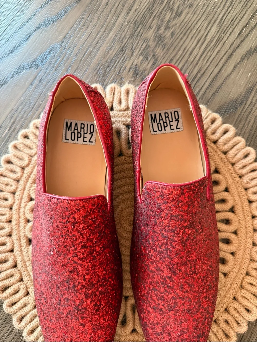 Mario Lopez Red Glitter Loafers Sz 12